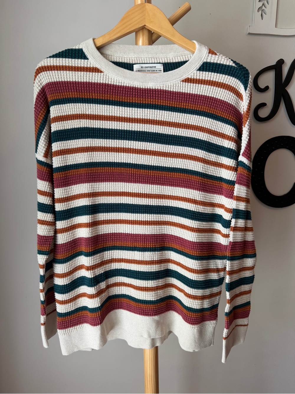 REI Coop Wallace Lake Waffle Knit Sweater Women’s Size XL Striped Cotton Top